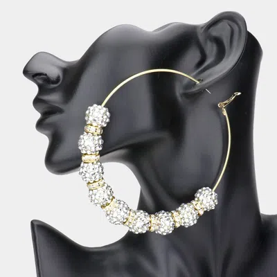 Fashnzfab Shamballa Ball Hoop Earrings - Two Tone In White