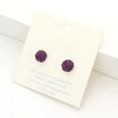 Fashnzfab Shamballa Ball Stud Earrings - Amethyst In Purple