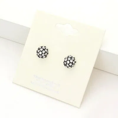 Fashnzfab Shamballa Ball Stud Earrings - Black, Clear In Metallic