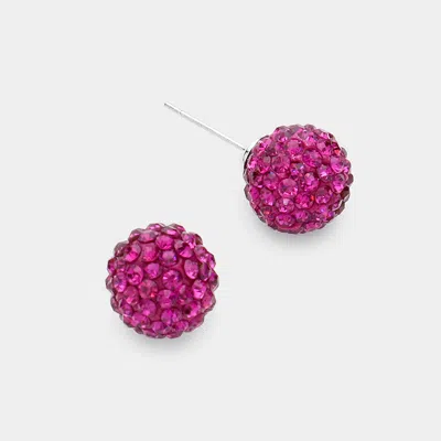 Fashnzfab Shamballa Ball Stud Earrings - Fuchsia In Pink
