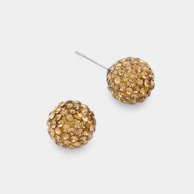 Fashnzfab Shamballa Ball Stud Earrings - Lt Col Topaz In Gold
