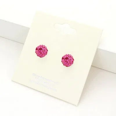Fashnzfab Shamballa Ball Stud Earrings - Pink In Brown