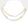 Fashnzfab Shamballa Wood Ball Faceted Beaded Double Layered Necklace In White