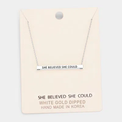 Fashnzfab 'she Believed She Could' Horizontal Metal Bar Pendant Necklace In Silver