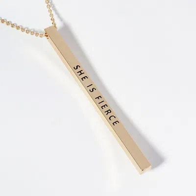 Fashnzfab She Is Fierce Brass Metal Bar Pendant Necklace In Gold