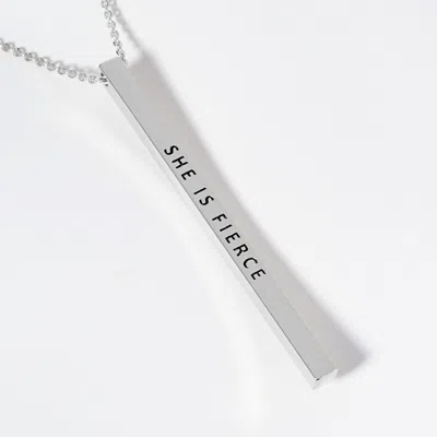 Fashnzfab She Is Fierce Brass Metal Bar Pendant Necklace In Silver