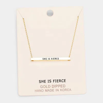 Fashnzfab 'she Is Fierce' Horizontal Metal Bar Pendant Necklace In Gold