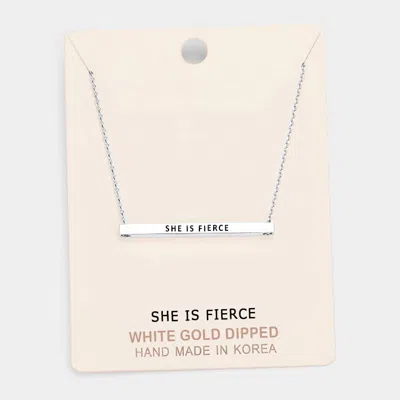 Fashnzfab 'she Is Fierce' Horizontal Metal Bar Pendant Necklace In Metallic