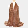 Fashnzfab Sheer Solid Color Sparkling Metallic Line Patterned Lightweight Scarf / Shawl In Brown