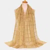 Fashnzfab Sheer Solid Color Sparkling Metallic Line Patterned Lightweight Scarf / Shawl In Gold