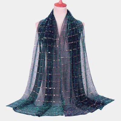 Fashnzfab Sheer Solid Color Sparkling Metallic Line Patterned Lightweight Scarf / Shawl In Green