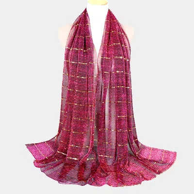 Fashnzfab Sheer Solid Color Sparkling Metallic Line Patterned Lightweight Scarf / Shawl In Pink