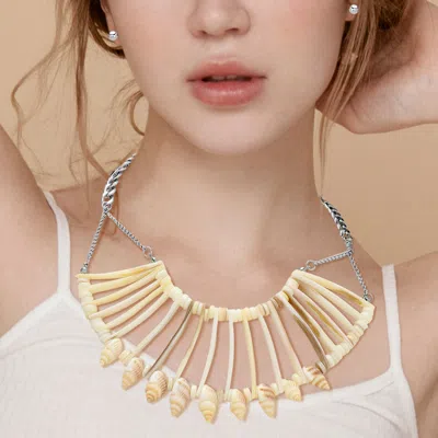 Fashnzfab Shell Bar Bib Necklace In Gold