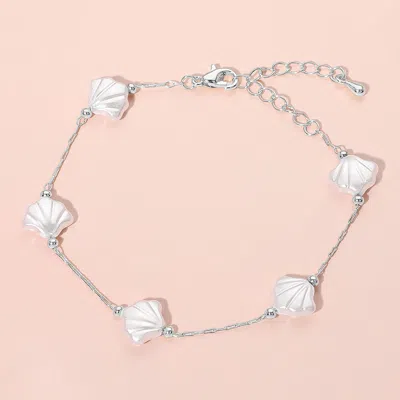 Fashnzfab Shell Charm Dainty Beach Inspired Bracelet Cream, Silver In Multi