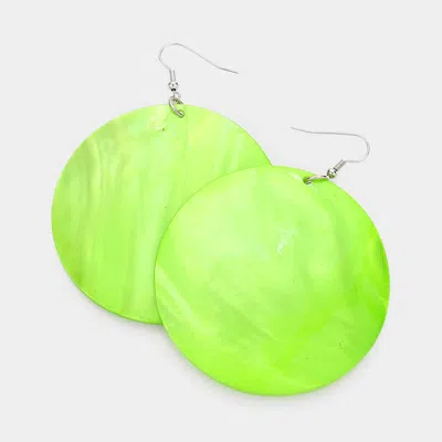 FASHNZFAB SHELL CIRCLE DANGLE EARRINGS - GREEN, SILVER