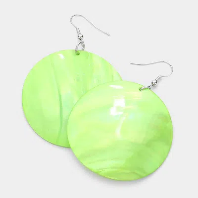 FASHNZFAB SHELL CIRCLE DANGLE EARRINGS - GREEN, SILVER