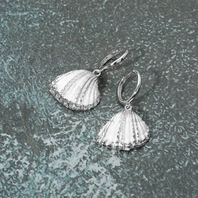 Fashnzfab Shell Dangle Earrings - Mother Of Pearl, Silver In Multi