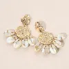 Fashnzfab Shell Drop Boho Coastal Statement Earrings In Gold