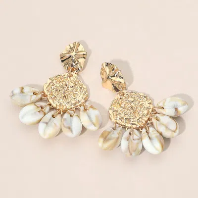 Fashnzfab Shell Drop Boho Coastal Statement Earrings In Gold
