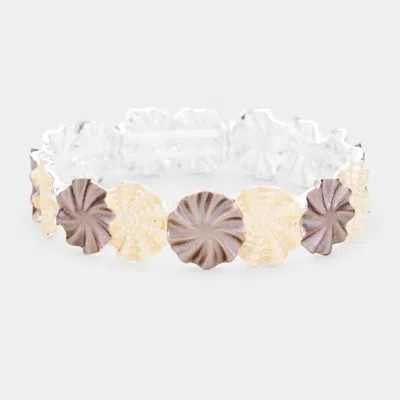 Fashnzfab Shell Metal Stretch Bracelet Brown, Silver In Multi