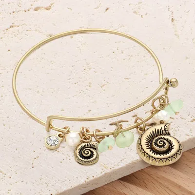 Fashnzfab Shell Natural Stone Charm Hook Bracelet Matte Gold