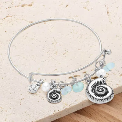 Fashnzfab Shell Natural Stone Charm Hook Bracelet Matte Silver