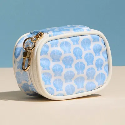 Fashnzfab Shell Pattern Print Mini Zip Keychain Pouch Bag In Blue