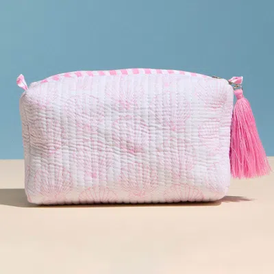 Fashnzfab Shell Pattern Quilted Tassel Portable Cosmetic Pouch Bag In Pink