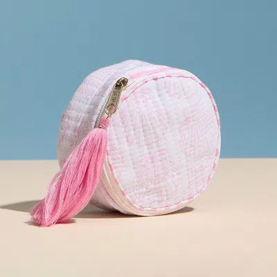 Fashnzfab Shell Pattern Quilted Tassel Portable Round Mini Jewelry Box