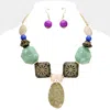 Fashnzfab Shell Pendant Pointed Wood Natural Stone Beaded Bib Necklace In Multi