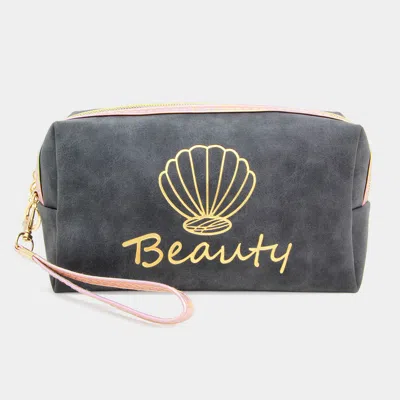 Fashnzfab Shell Point Beauty Cosmetic Pouch Bag In Black