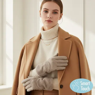 Fashnzfab Sherpa Accent Smart Touch Winter Gloves In Grey
