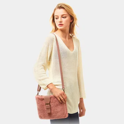 Fashnzfab Sherpa Fleece Belt Crossbody Bag In Pink