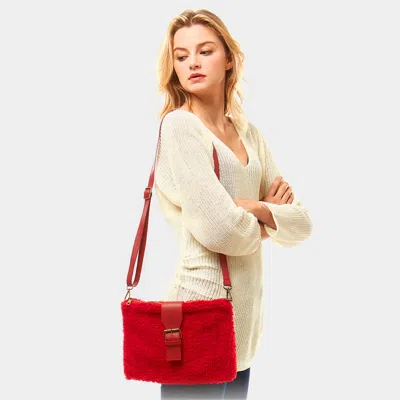 Fashnzfab Sherpa Fleece Belt Crossbody Bag In Red