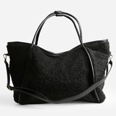 Fashnzfab Sherpa Plain Shoulder Bag In Black