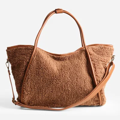Fashnzfab Sherpa Plain Shoulder Bag In Brown
