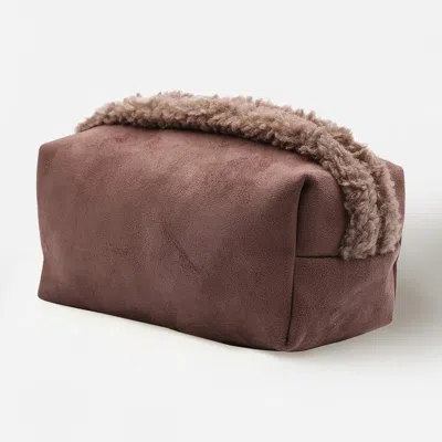 Fashnzfab Sherpa Trim Faux Suede Pouch Bag In Red