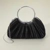 Fashnzfab Shimmer Fabric Pleated Ring Handle Evening Clutch Bag In Black