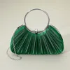 Fashnzfab Shimmer Fabric Pleated Ring Handle Evening Clutch Bag In Green