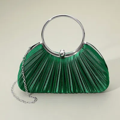 Fashnzfab Shimmer Fabric Pleated Ring Handle Evening Clutch Bag In Green