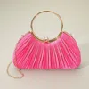 Fashnzfab Shimmer Fabric Pleated Ring Handle Evening Clutch Bag In Pink