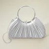 Fashnzfab Shimmer Fabric Pleated Ring Handle Evening Clutch Bag In Silver