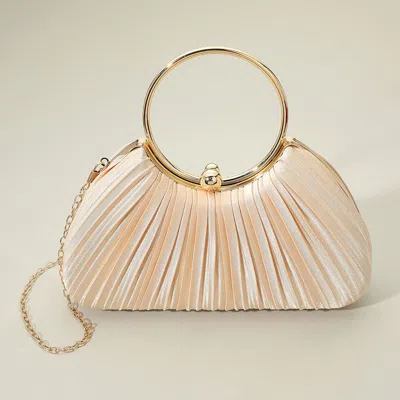 Fashnzfab Shimmer Fabric Pleated Ring Handle Evening Clutch Bag In White