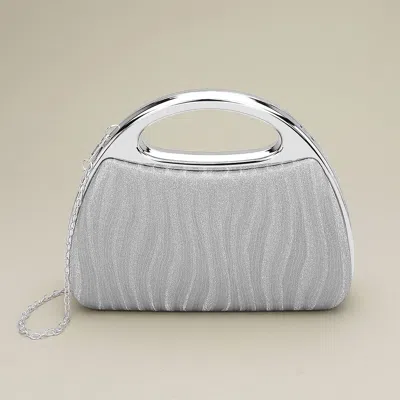 Fashnzfab Shimmering Structured Evening Clutch Crossbody Bag In Silver