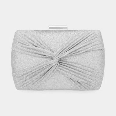 Fashnzfab Shimmery Knot Evening Clutch / Crossbody Bag In Silver