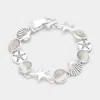 Fashnzfab Shimmery Starfish & Shell Link Magnetic Bracelet Antique Silver, White In Metallic