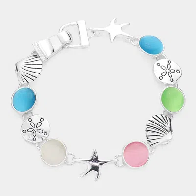 Fashnzfab Shimmery Starfish Shell Link Magnetic Bracelet Antique Silver, Multi