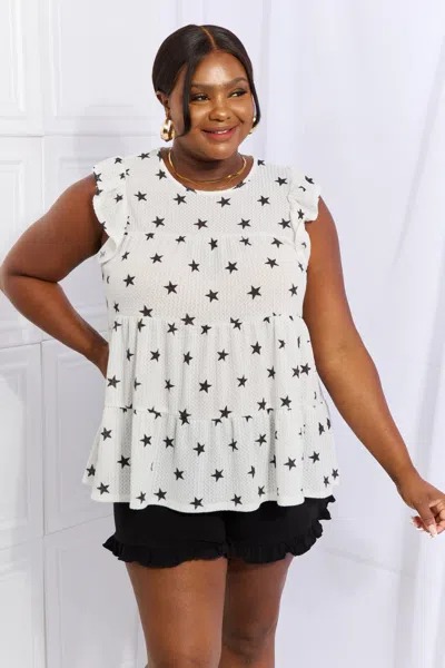 Fashnzfab Shine Bright Full Size Butterfly Sleeve Star Print Top In White