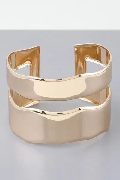 Fashnzfab Shiny Double Open Cuff Bracelet In Gold