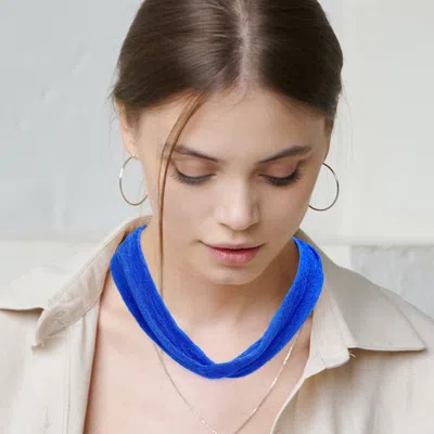 Fashnzfab Shiny Fabric Chiffon Scarf Necklace In Blue
